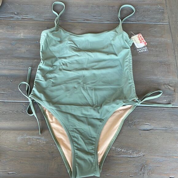 Free People Movement Gnash Swim String Sage Green One-Piece Swimsuit Large - Picture 1 of 8